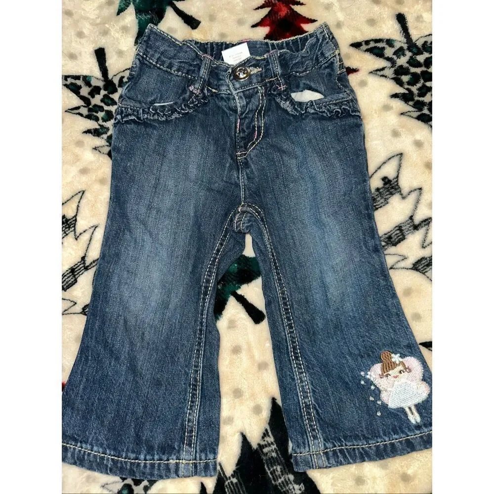 Vintage Gymboree Girls 12-18 Months Embroidered Blue Jeans Flare Princess Fairy
